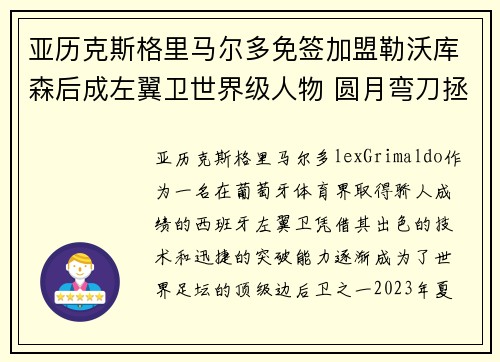 亚历克斯格里马尔多免签加盟勒沃库森后成左翼卫世界级人物 圆月弯刀拯救球队